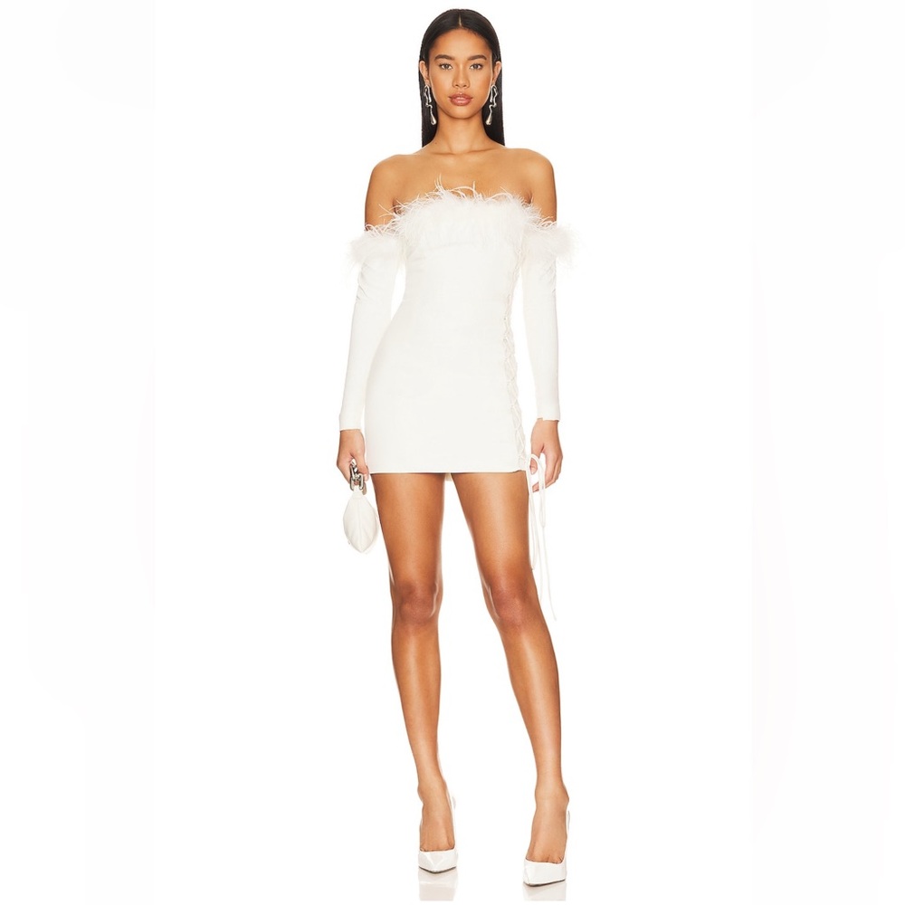NWT Revolve Camila Coelho Astrid Mini White Feather Dress